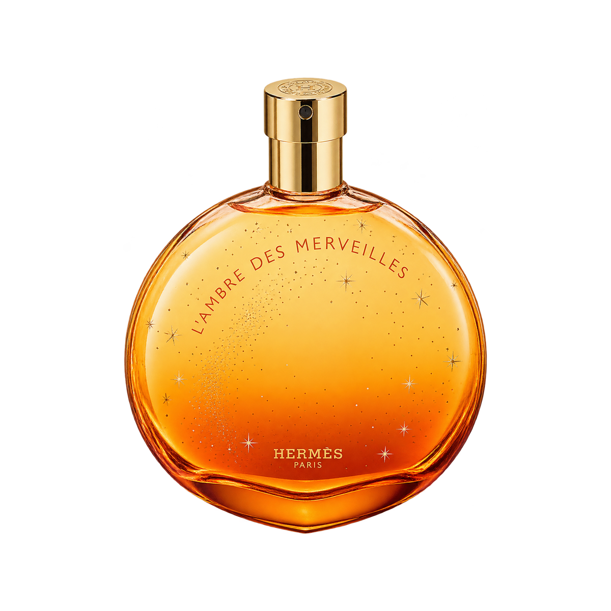 Hermès L'Ambre des Merveilles EDP 100ml — front-facing bottle with transparent background and balanced scale