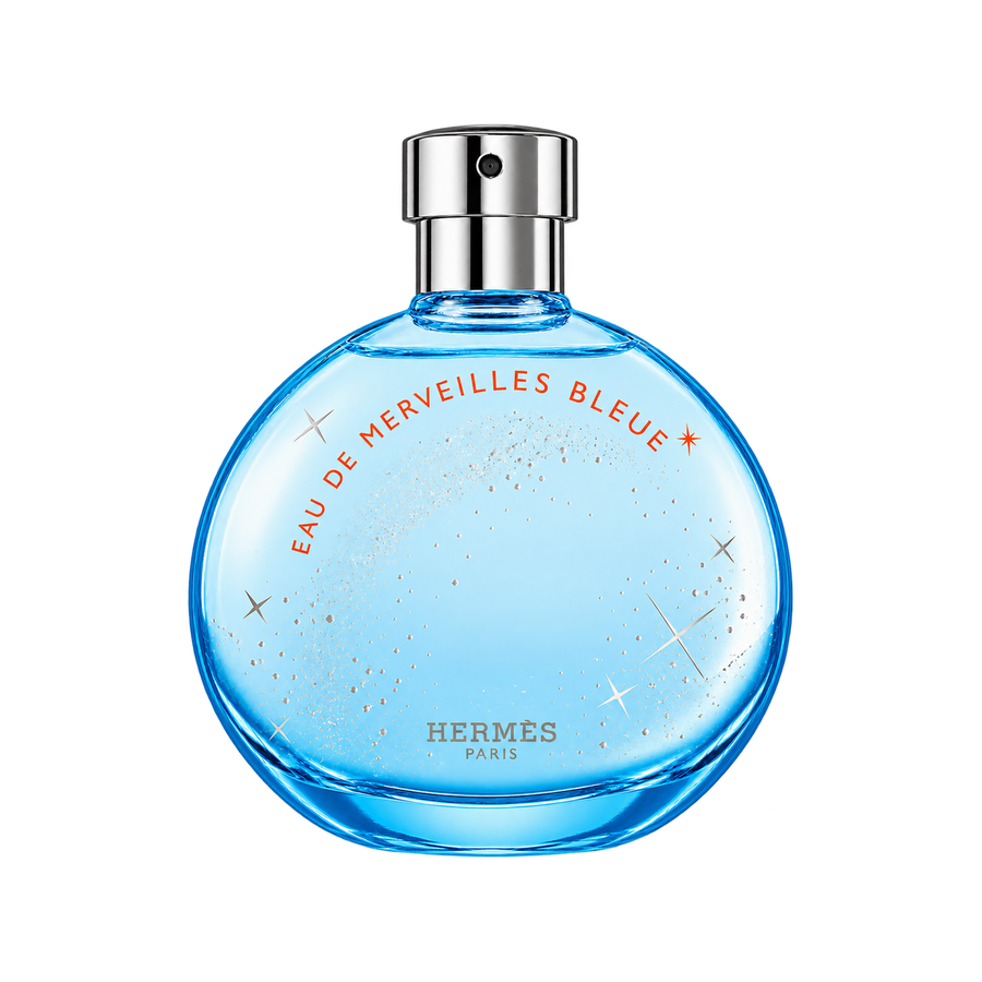 Hermès Eau des Merveilles Bleue EDT 100ml — front-facing bottle-only transparent image, balanced size
