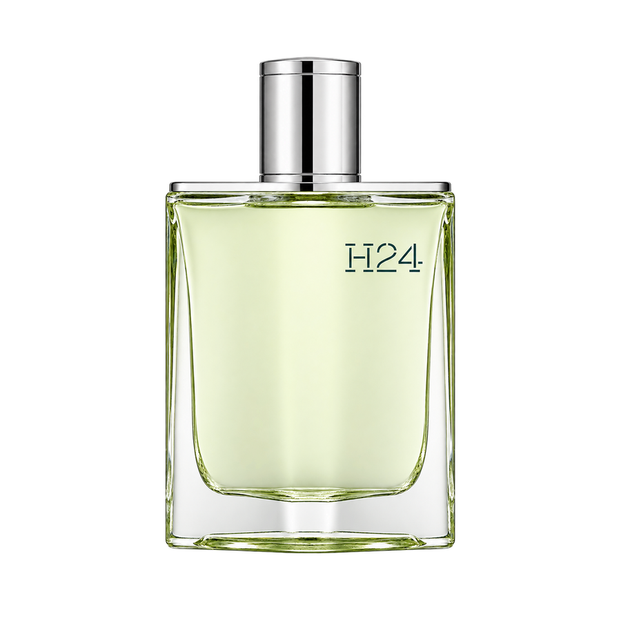 Hermès H24 EDT 100ml — centered front-facing bottle only, transparent background