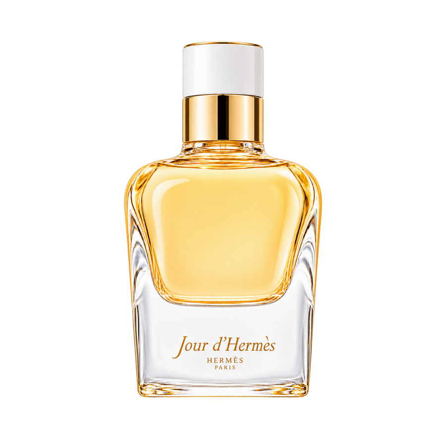 Hermès Jour d’Hermès EDP 85ml — centered front-facing bottle only, transparent background