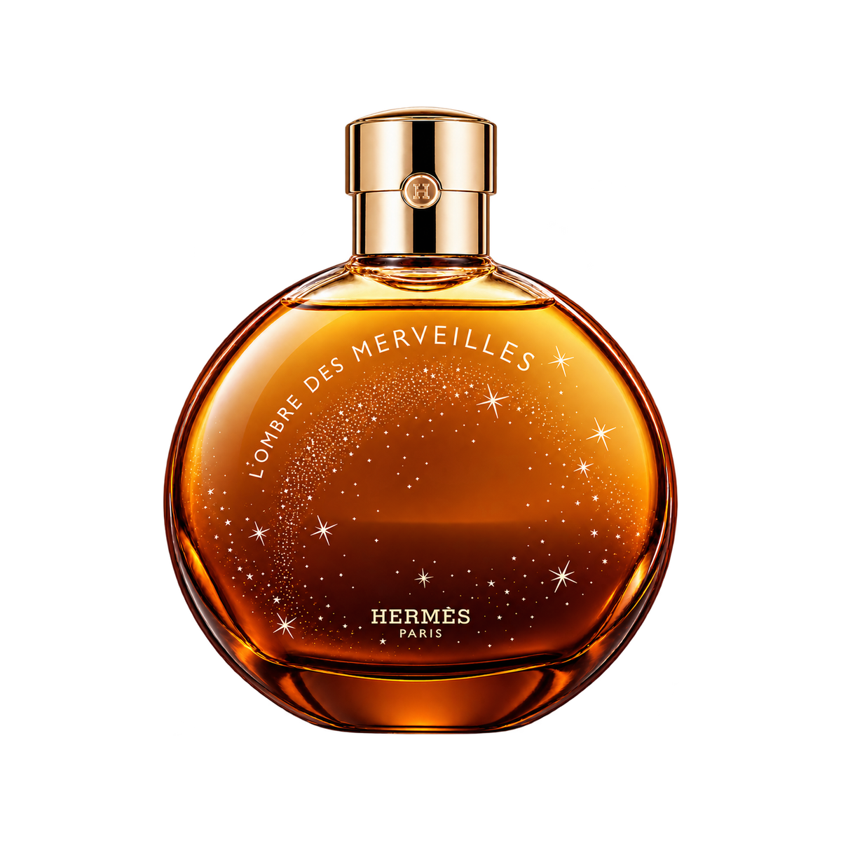 Hermès L'Ombre des Merveilles EDP — front-facing bottle-only transparent image, balanced size