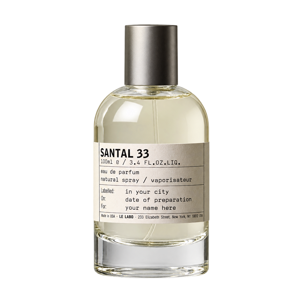 Le Labo santal 33 Eau de Parfum 100ml bottle on transparent background