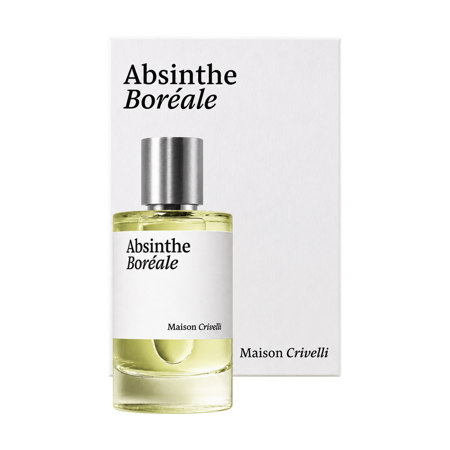 Maison Crivelli Absinthe Boréale bottle and packaging on transparent background