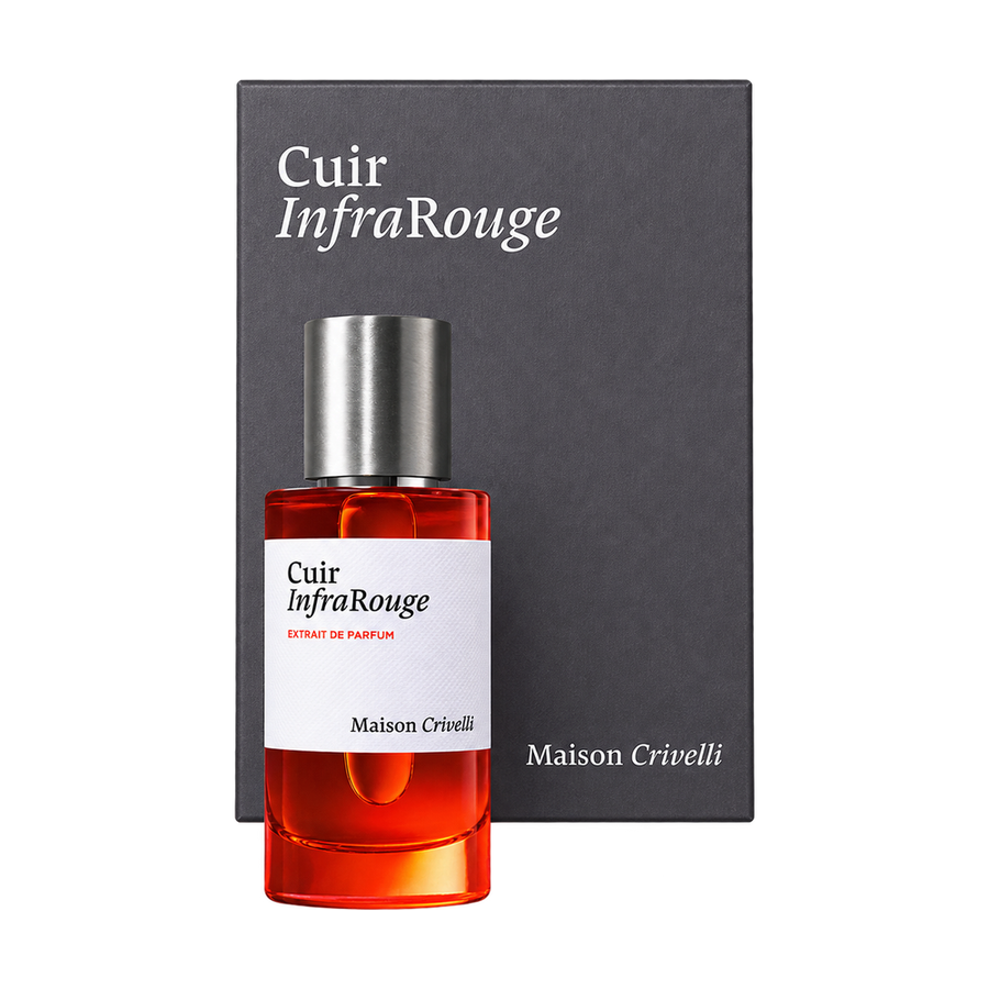 Maison Crivelli Cuir InfraRouge bottle and packaging on transparent background