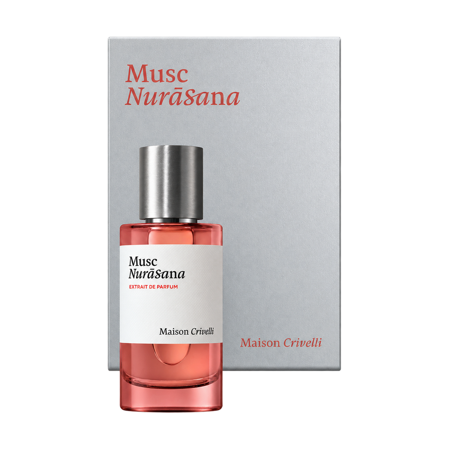 Maison Crivelli Musc Nurāsana bottle and packaging on transparent background