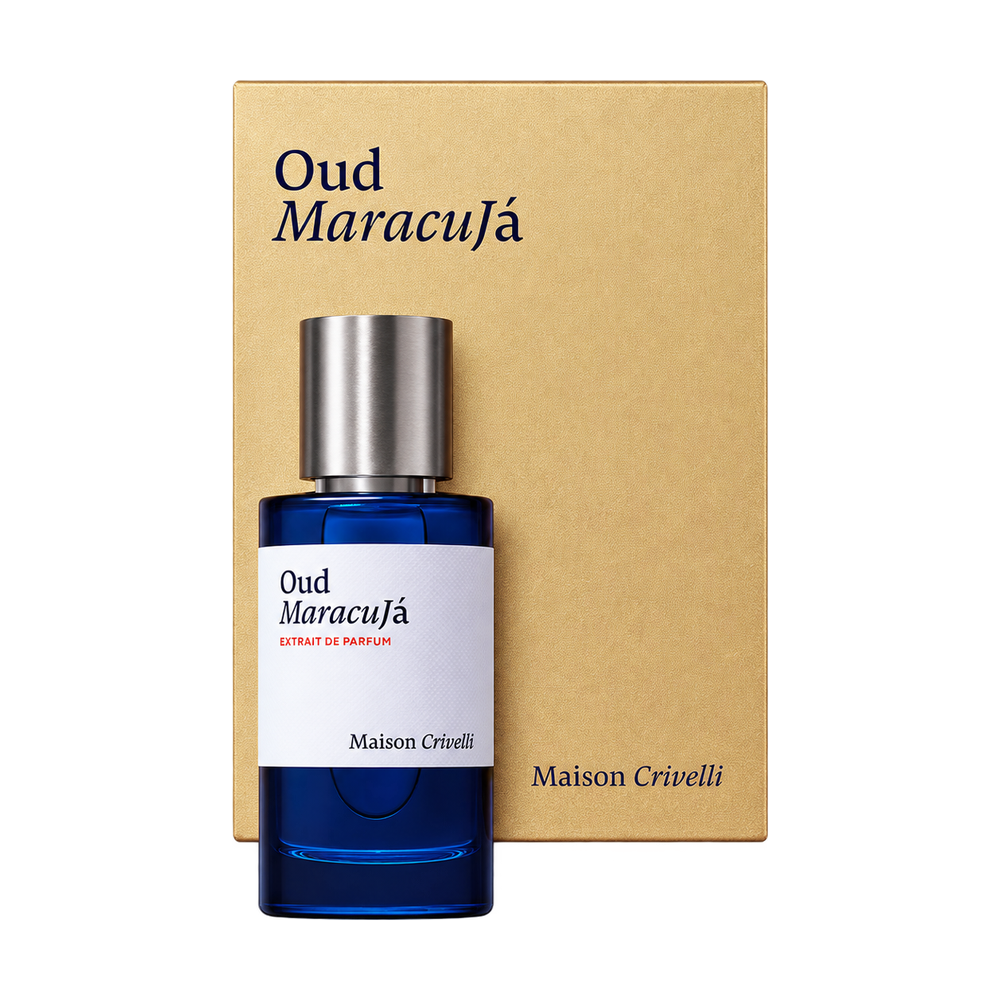 Maison Crivelli Oud MaracuJá bottle and packaging on transparent background