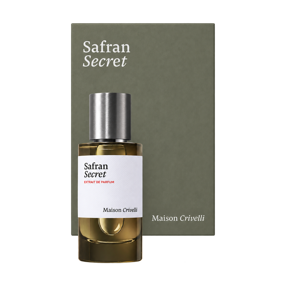 Maison Crivelli Safran Secret bottle and packaging on transparent background