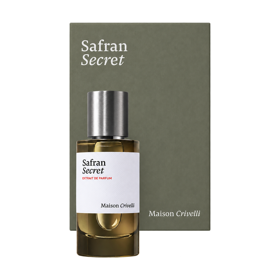 Maison Crivelli Safran Secret bottle and packaging on transparent background