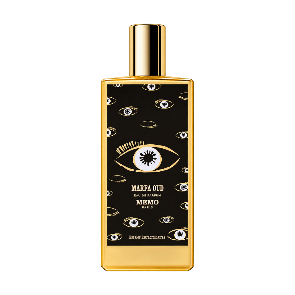 Memo Paris Marfa Oud perfume bottle on transparent background