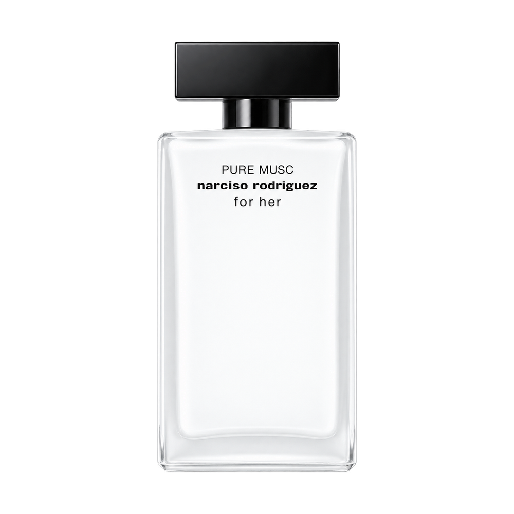 Narciso Rodriguez For Her Pure Musc perfume bottle on transparent background