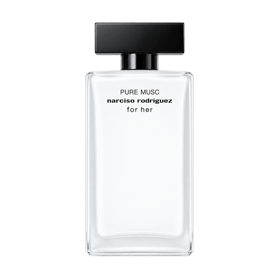Narciso Rodriguez For Her Pure Musc perfume bottle on transparent background