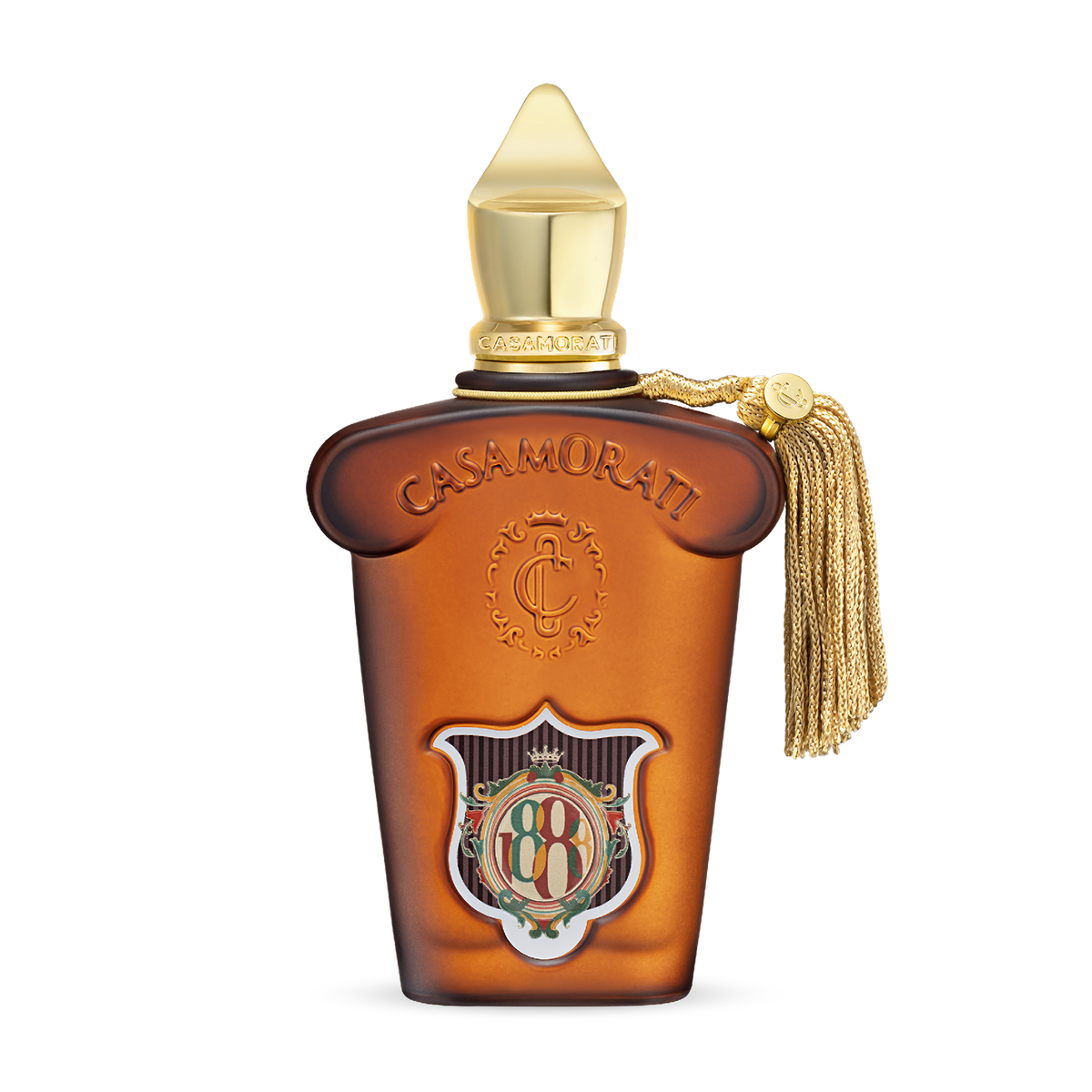 Xerjoff Casamorati 1888 Eau de Parfum 100ml - manufacturer amber bottle with gold tassel, transparent background